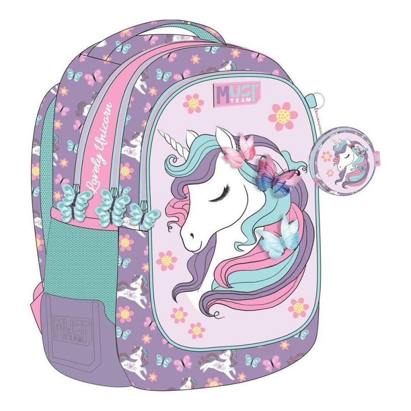Lovely Unicorn School bag 2 zip fit A4