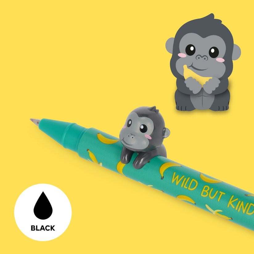 Legami Lovely Friends Gel Pen - Gorilla “Wild but Kind,” 0.5 mm, Black Ink