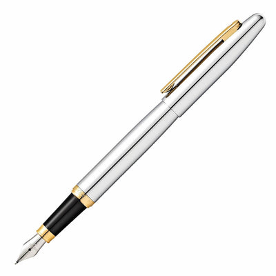 Sheaffer Fountain Pen Medium Nib  Polished Chrome W/ Gold Trim