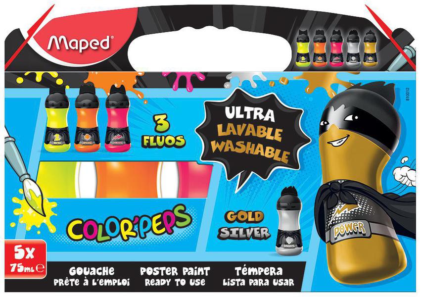 Poster Paints X5 3 Fluos + 2 Metallics Gold And Silver