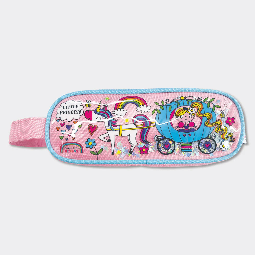 Little Princess Glitter Pencil Case With Handle - 2 zip  pencil case