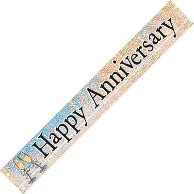 Happy Anniversary Champagne Glass Holographic Foil Party Banner 12Ft