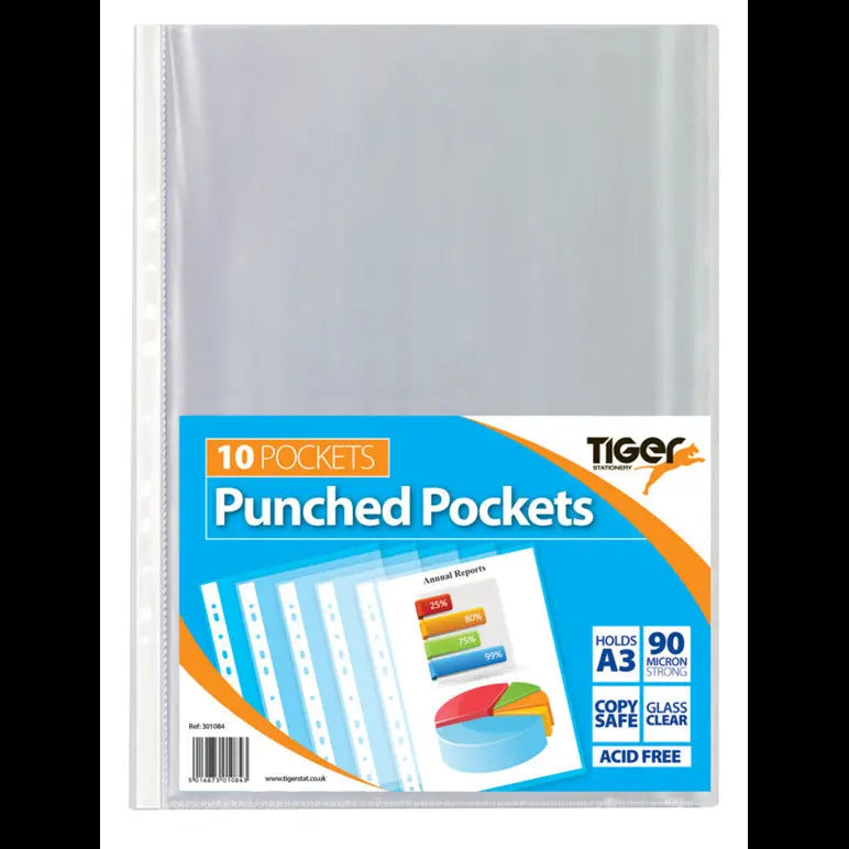 Multi Punched A3 Size Portrait Punched Pockets - 1 Pkt X 10Pcs