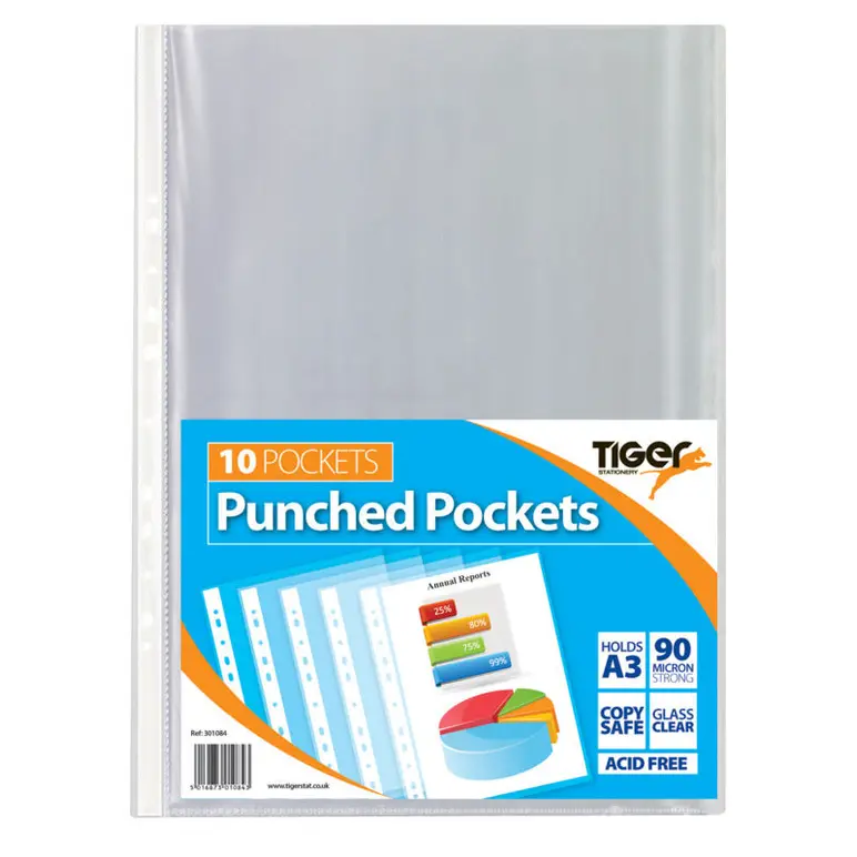 Multi Punched A3 Size Portrait Punched Pockets - 1 Pkt X 10Pcs