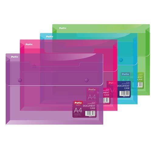 A4 Document Folder+2 Buttons Trans. Pink
