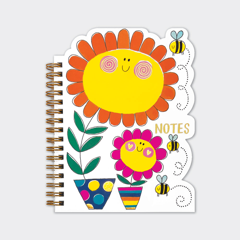 Cheerful Flower Shaped Wire Bound Notebook - Gold Foil & Bees