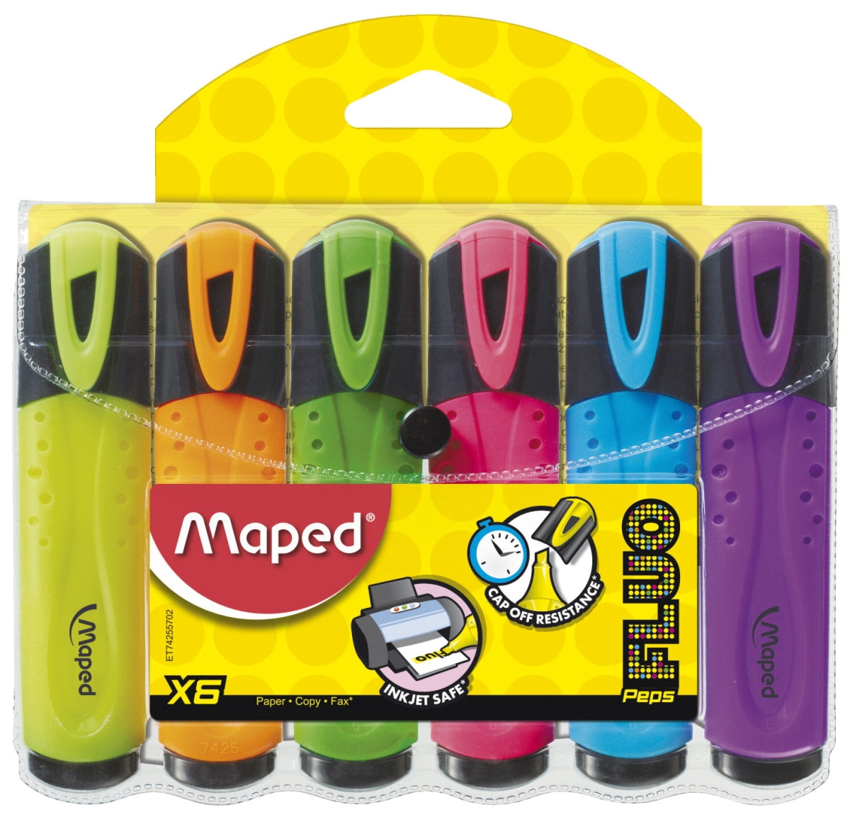 Highlighters Pack X6 Yellow, Orange, Pink, Green, Blue, Purple