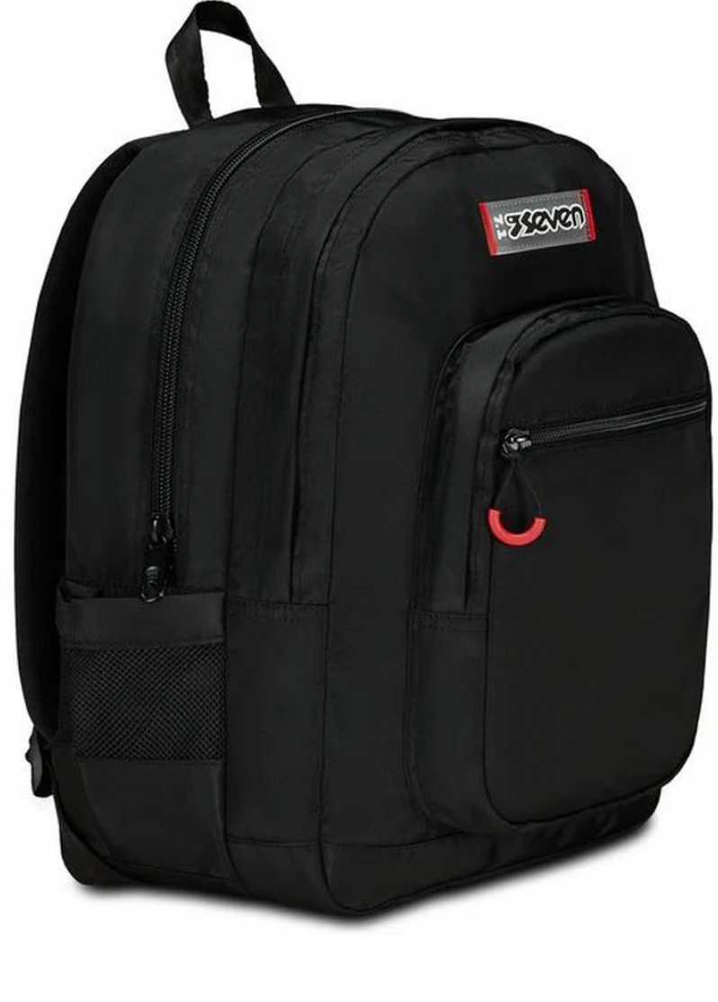 Seven Freethink Jet Black Backpack -  2 Large Pockets fit A4