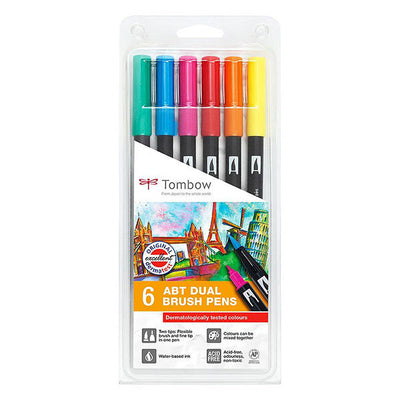 Tombow Dual Brush Pen Set of 6 Dermatologically Tested Colors