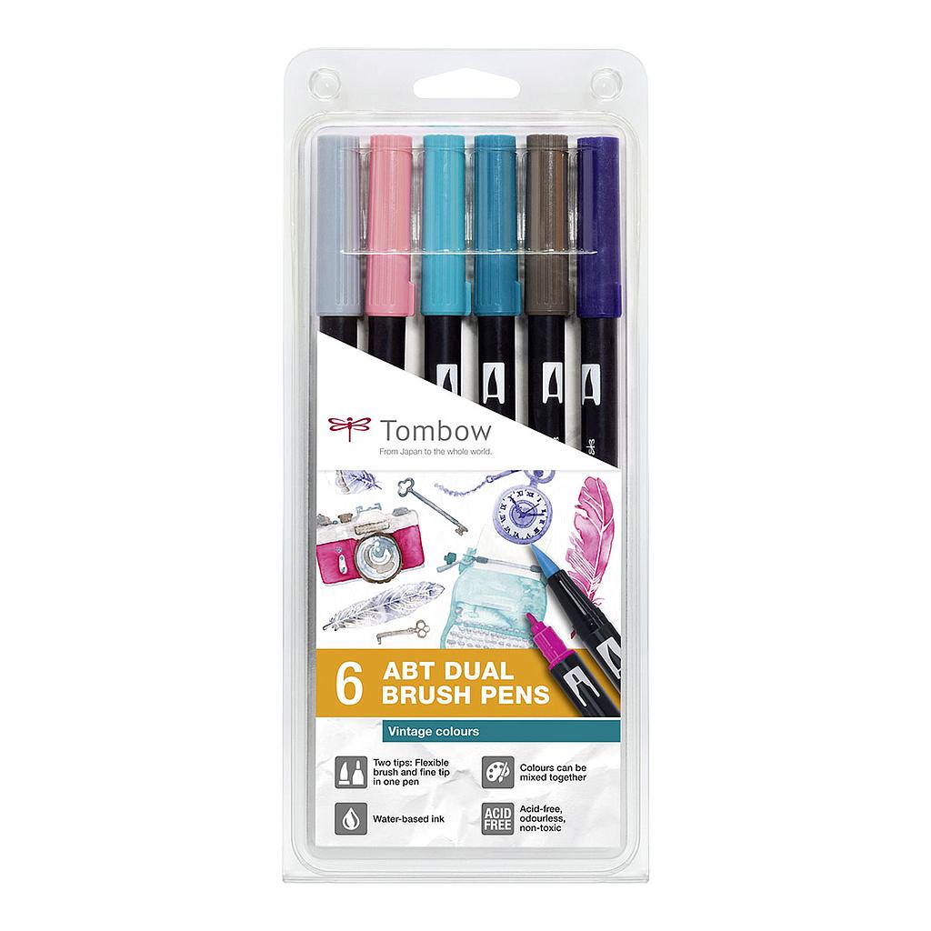 Tombow Dual Brush Pens Set Of 6Pcs - Vintage Pens