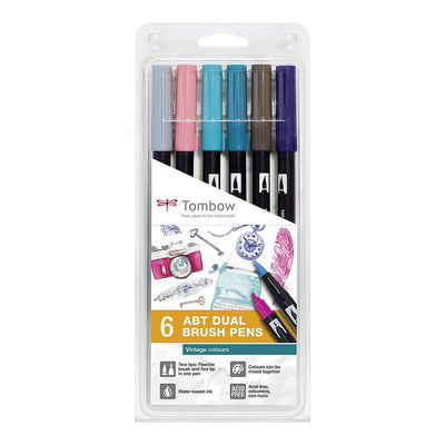 Tombow Dual Brush Pens Set Of 6Pcs - Vintage Pens