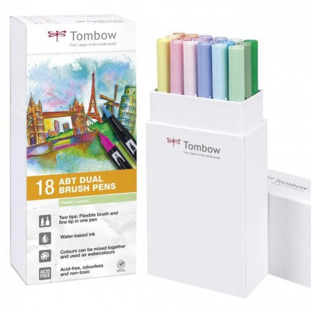 Tombow Dual Brush Pens Set Of 18 Pcs - Pastel Colours