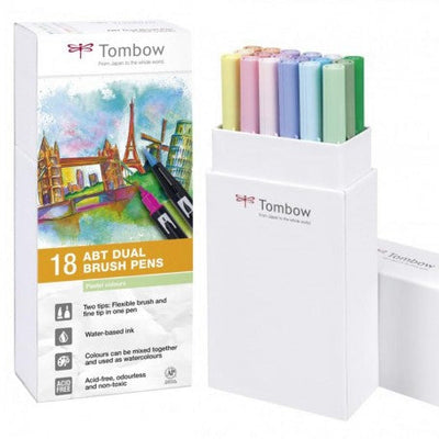 Tombow Dual Brush Pens Set Of 18 Pcs - Pastel Colours