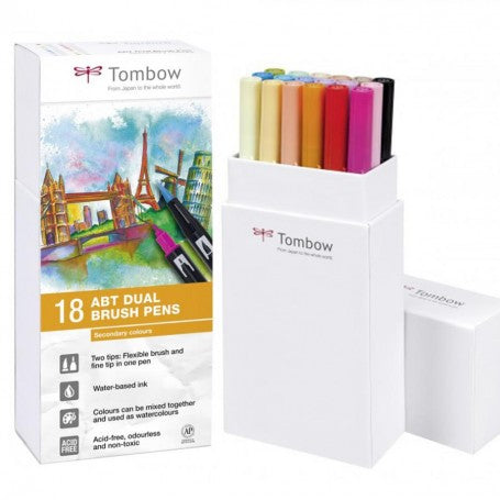 Tombow Dual Brush Pens Set Of 18 Pcs - Secondary Colours