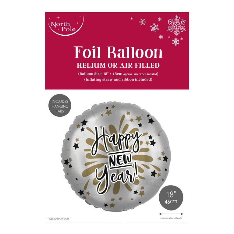 Happy New Year Foil Balloon 18 Inch Silver