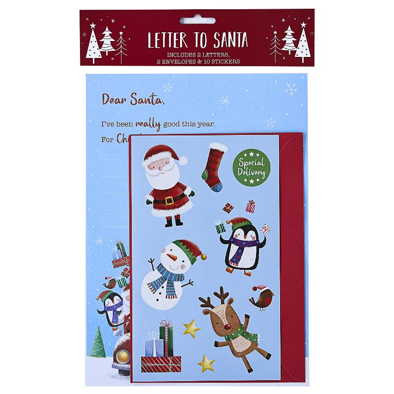 Letter To Santa Kids - 2 Letters 2 Envelops 10 Stickers