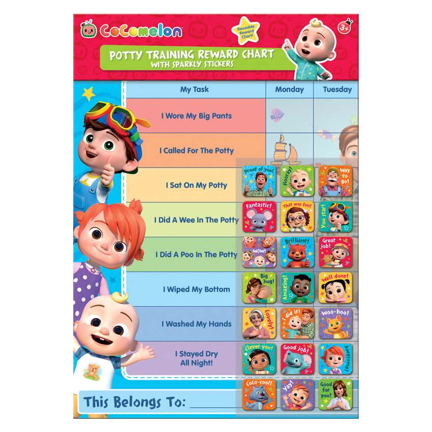 Cocomelon Potty Training Reward Chart 56 Reusable Stickers