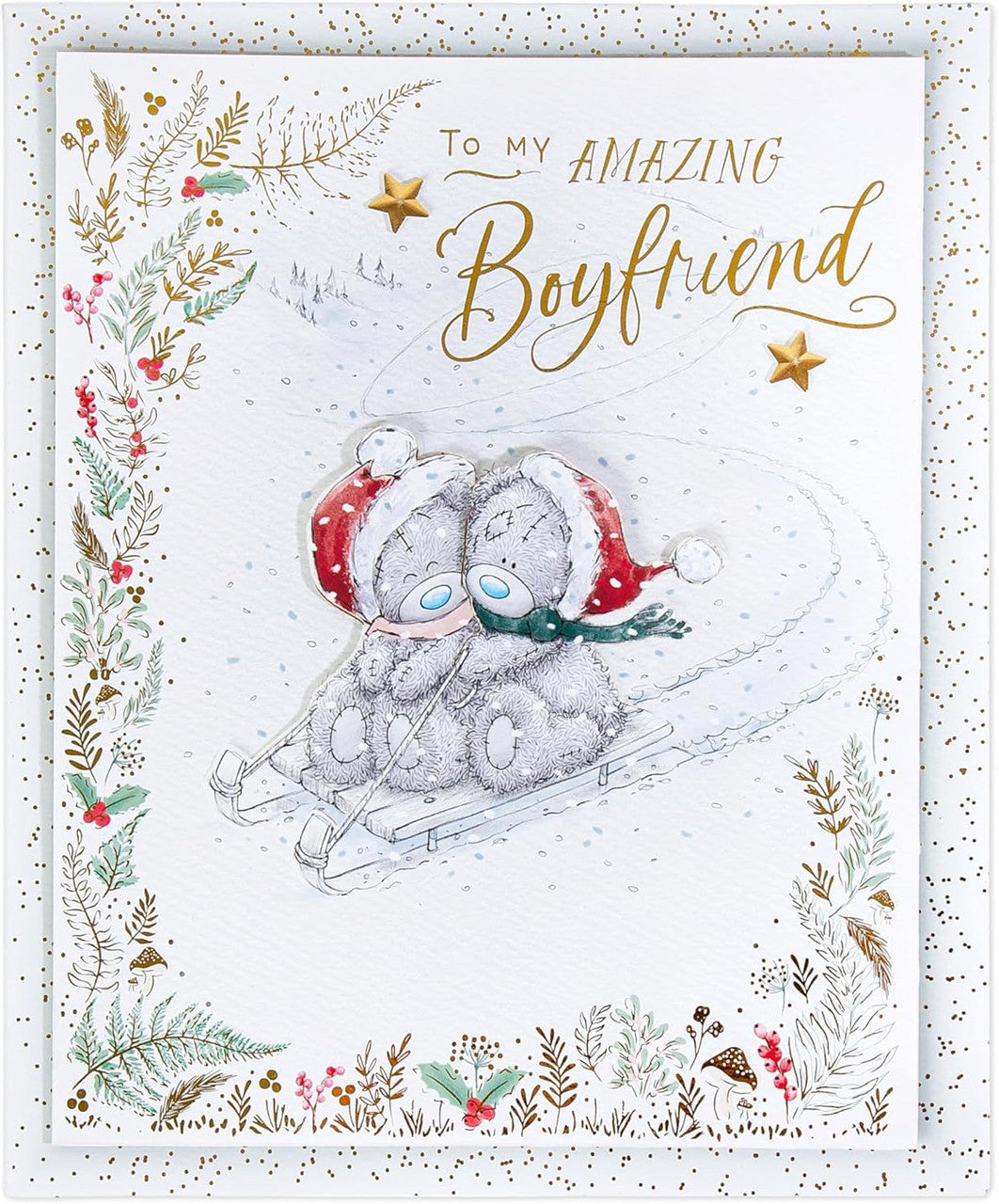 Me To You Bears On Sledge Boyfriend Luxury Boxed Handmade Christmas Card