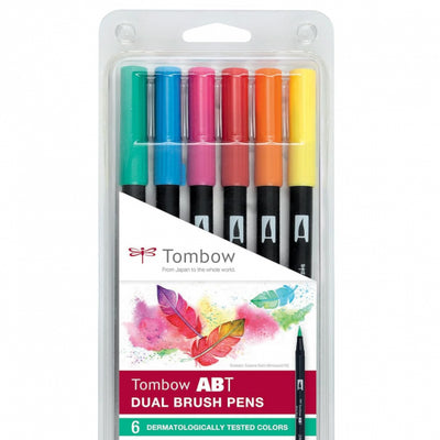 Tombow Dual Brush Pen Set of 6 Dermatologically Tested Colors