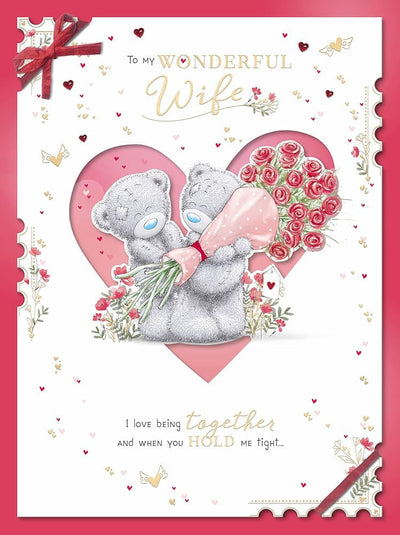 Bears With Bouquet Wonderful Wife Luxury Boxed Handmade Valentine's Day Card