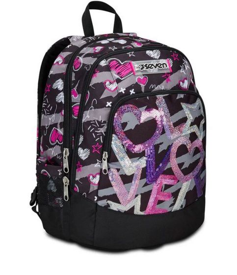 Seven –  Draft Heart 2 Zip School Bag Fit A4