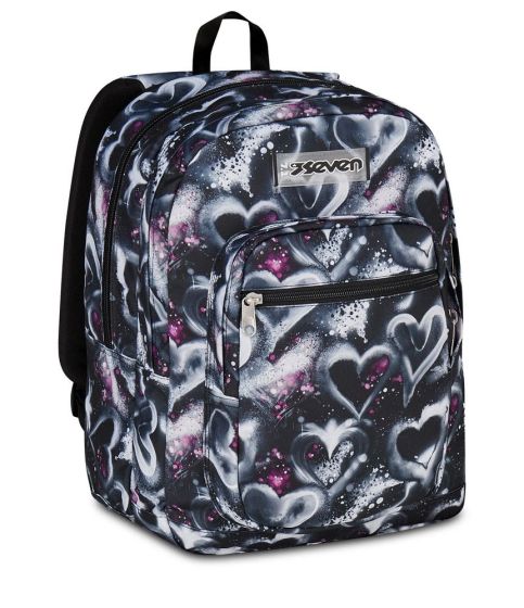 Seven Freethink Girl Jet Black School Backpack - 2 large compartments fit A4