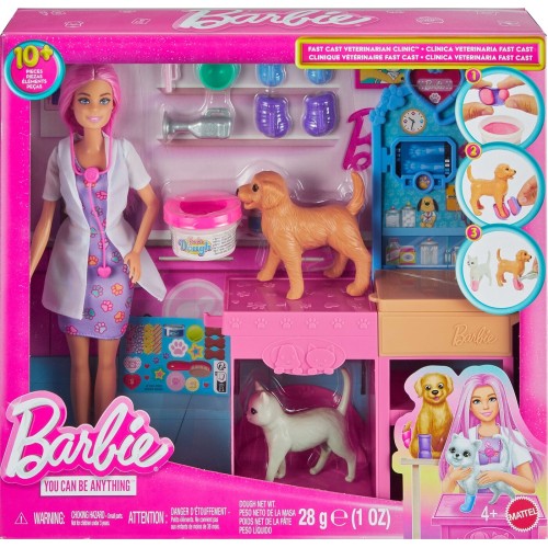 Barbie Fast Cast Veterinarian Clinic Playset with Pink Hair Doll