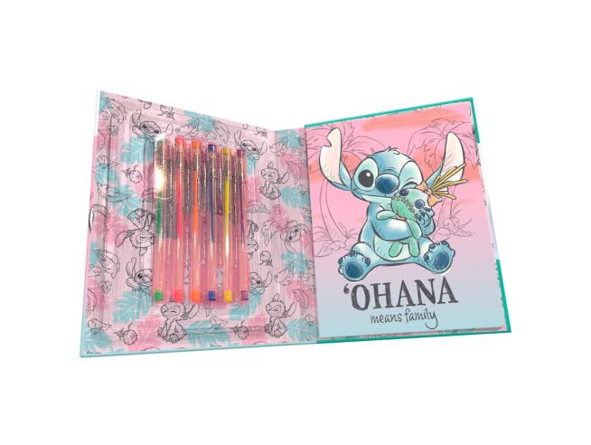 Disney Stitch Notebook + 6 Gel Pens Set