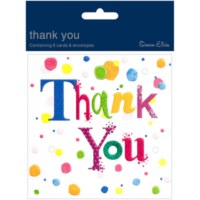 Coloured Circles Thank You Cards With Envelops - Pack Of 6