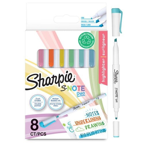 Sharpie S-Note Duo Dual Tip Highlighters/Markers, Assorted, Pack of 8