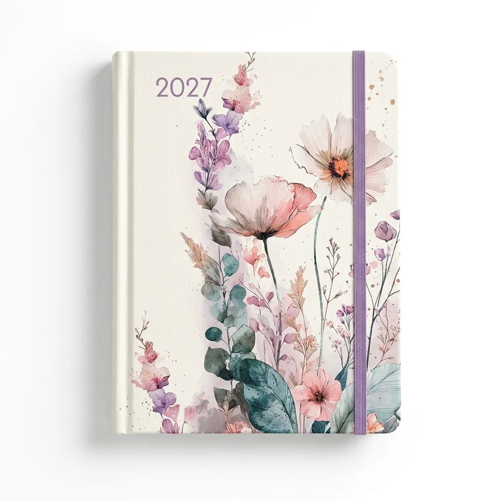 Diary 2027 Hardcover with Elastic Closure - Floral Design