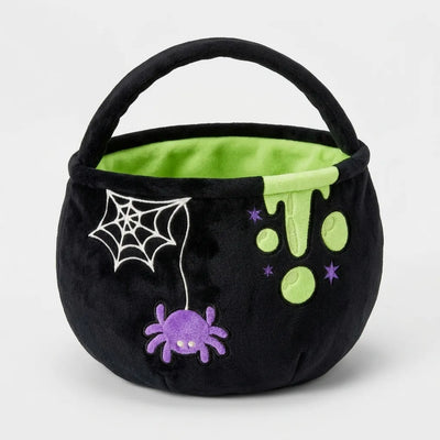 Halloween Plush Cauldron Trick or Treat Pail with Spiderweb & Slime