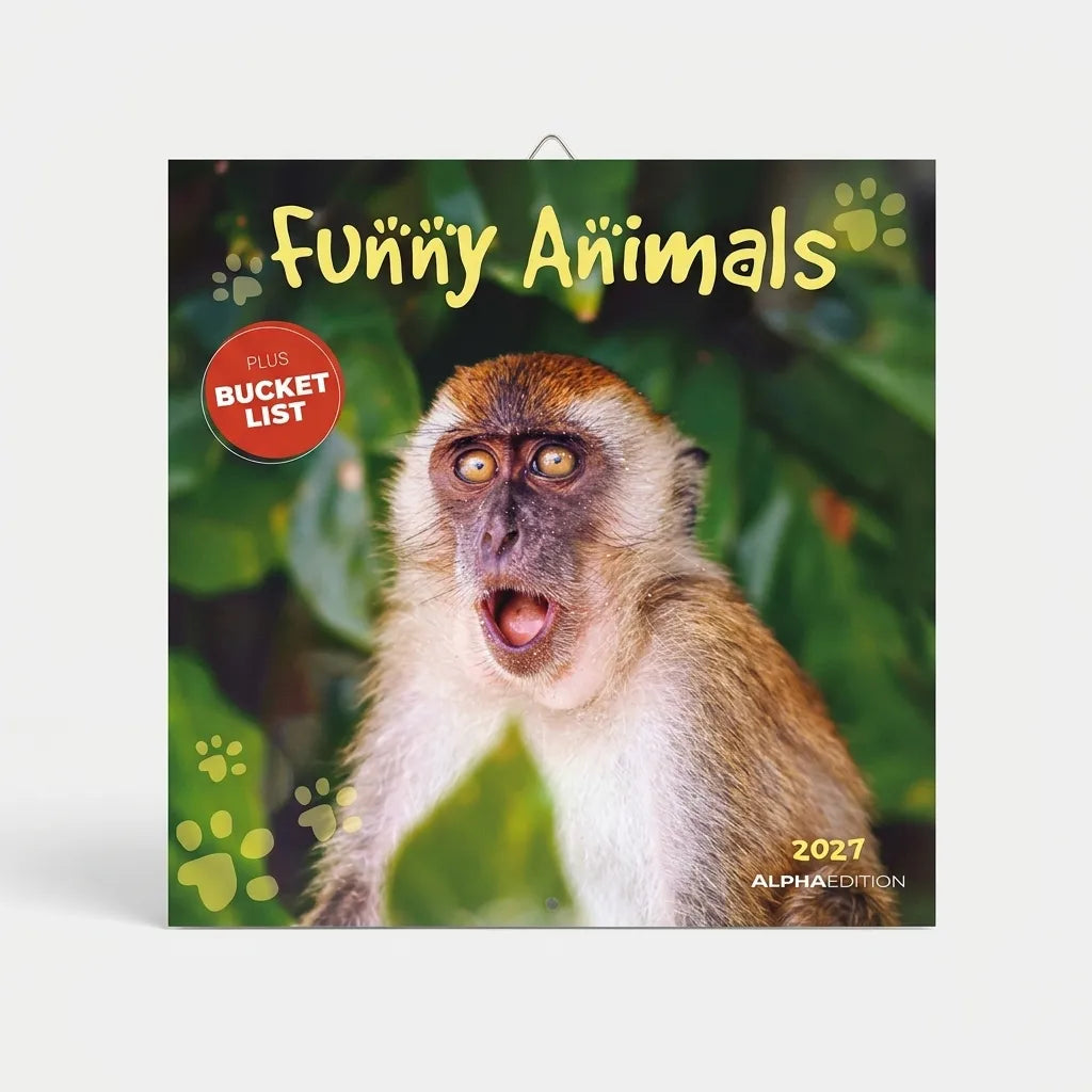 Alpha Edition Funny Animals 2027 Wall Calendar with Bucket List