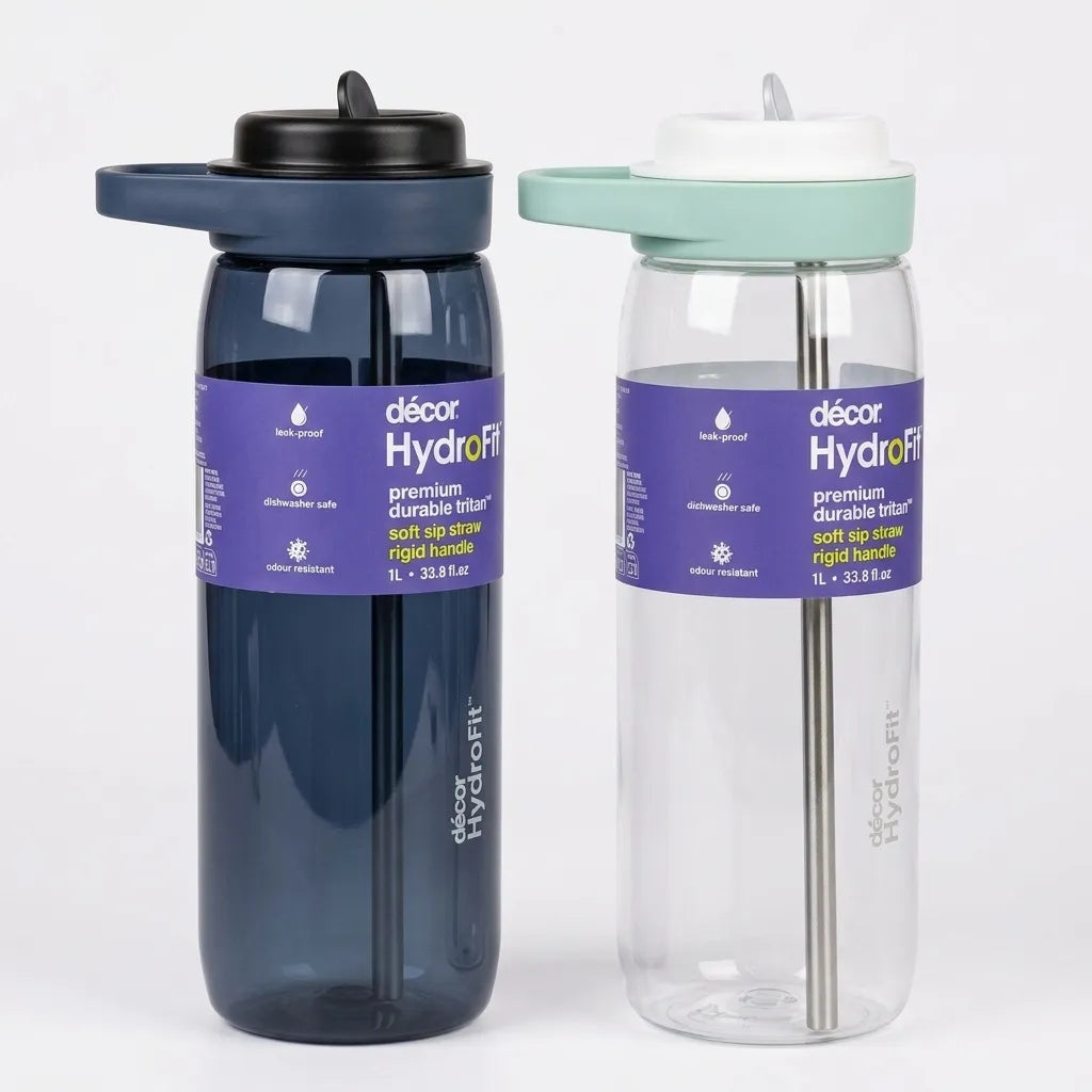 HydroFit Premium Durable Tritan Soft Sip Straw Water Bottle with Rigid Handle 1L