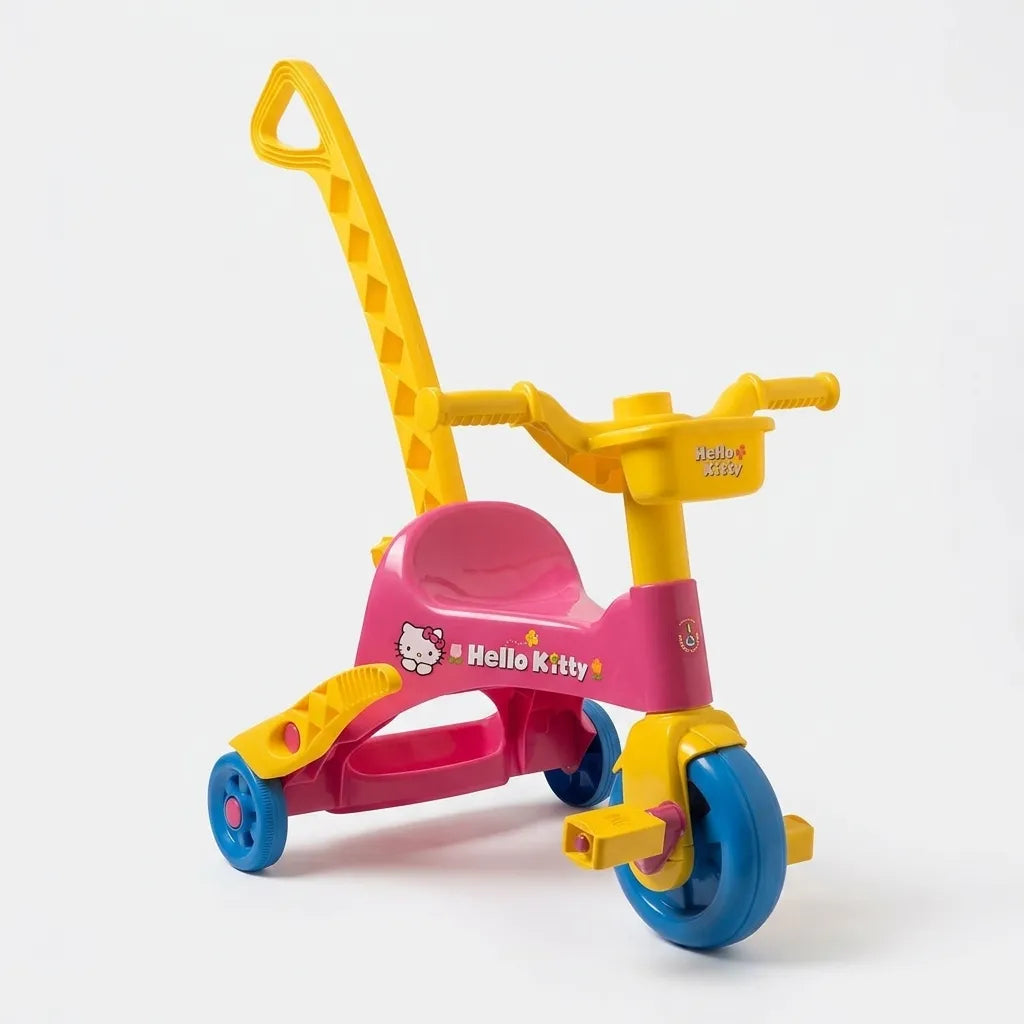 Hello Kitty Pink and Yellow Kids Tricycle with Push Handle