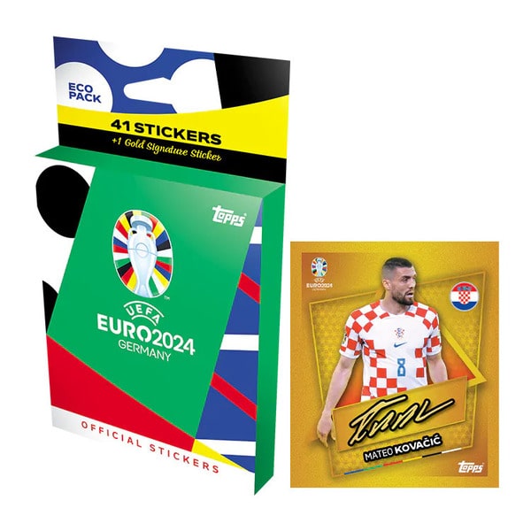 Topps Official Uefa Euro 2024 Sticker Eco Pack - 41 Stickers +1 Gold Sig