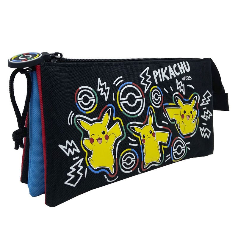 Pokemon Pikachu Triple Pencil Case - 2 zip 3 pockets