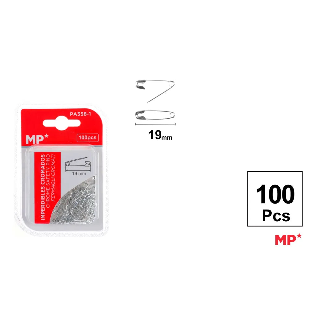 Chrome safety pins 19mm x 100pcs