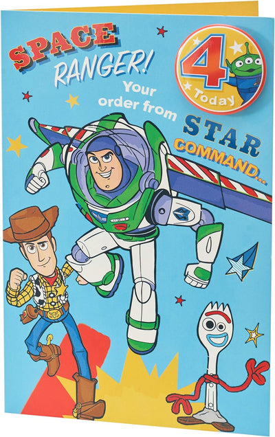 Disney Toy Story Woody 4Th Birthday Card With Badge