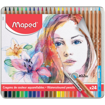 Metal Box X24 Aquarel Pencils + Brush