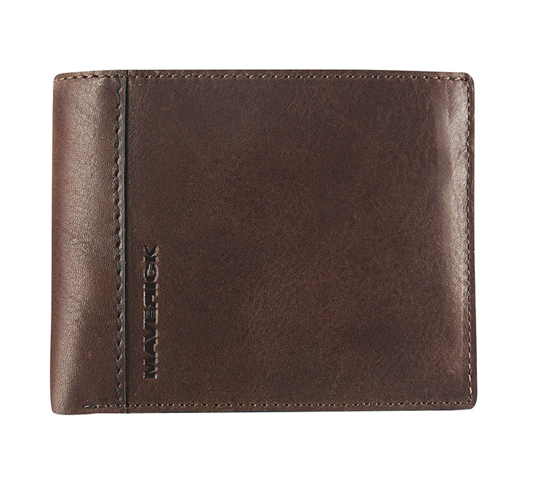 MAVERICK BROWN Lederen compact billfold RFID voor extra kaarten