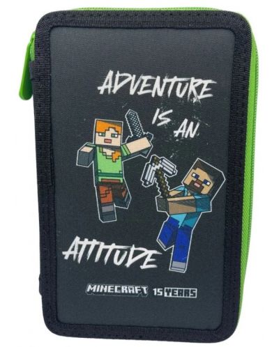 Minecraft Adventure Double Pencil Case 2 zip filled