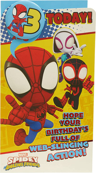 Birthday Card - Marvel Spider Man 3Rd Birthday Card With Badge