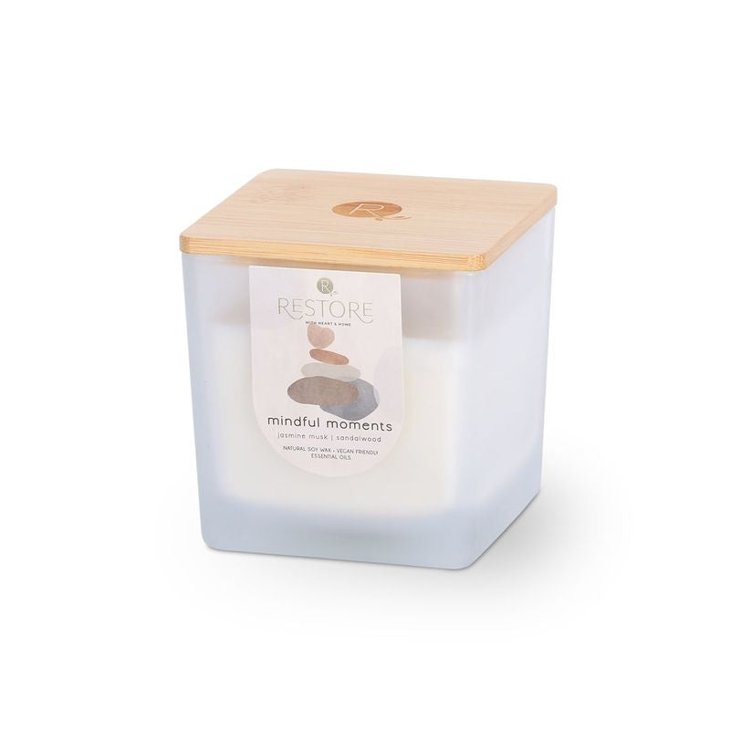 Heart & Home Restore Large Luxury mindful moments Candle -yasmine mask sandalwood- Whisper Wick - Vegan Friendly - Long Lasting Aroma for Home and Relaxation 210g