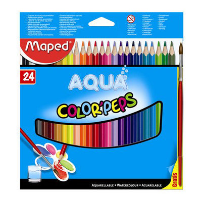 Aqua Colour Pencils X24 +Free Paintbrush
