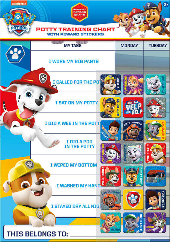 Paw Patrol Potty And Toilet Reward Chart And Stickers