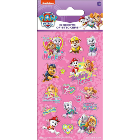Pink Paw Patrol 6 Sheets Stickers