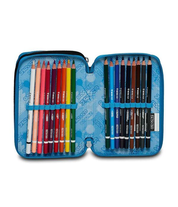 Pencil Case 3 Zip Filled Seven Colourjet