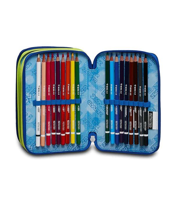 Pencil Case 3 Zip Filled Seven Fluo Belts