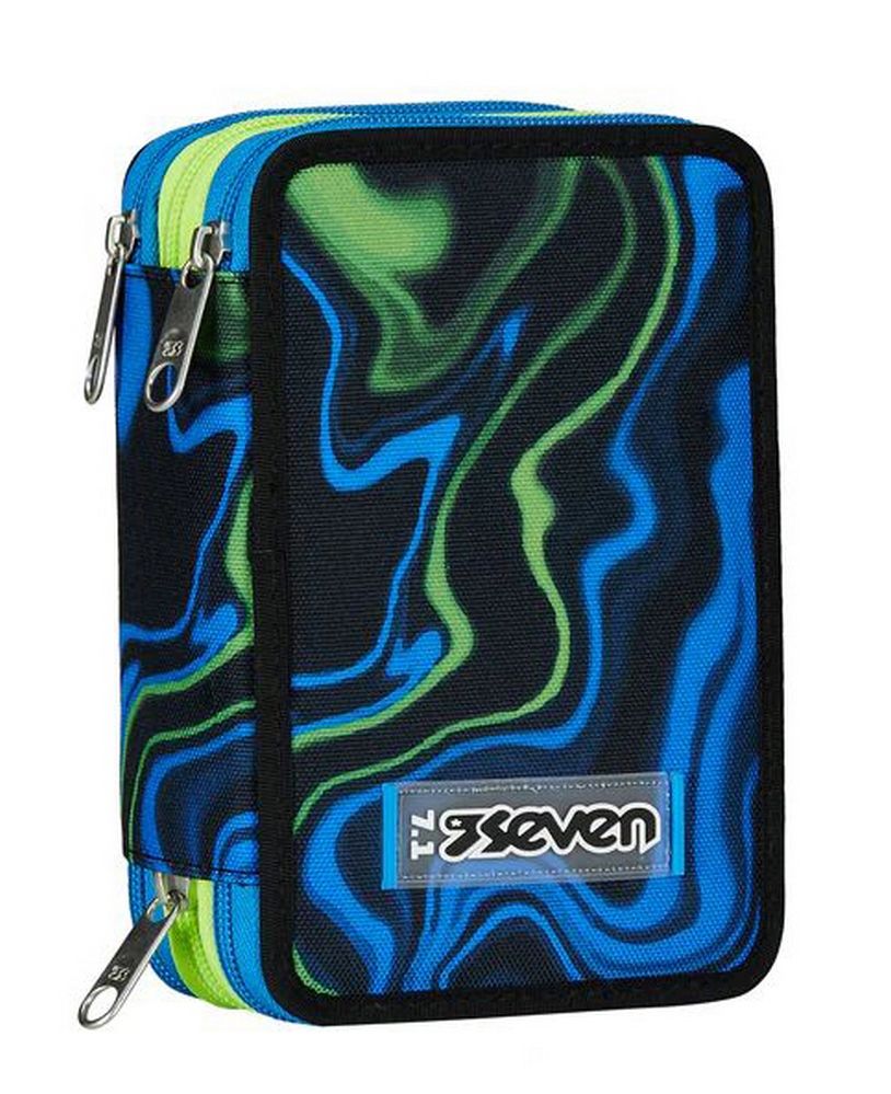 Seven 3 Zip Large Filled Multi-Shade Boy Pencil Case 45Pcs
